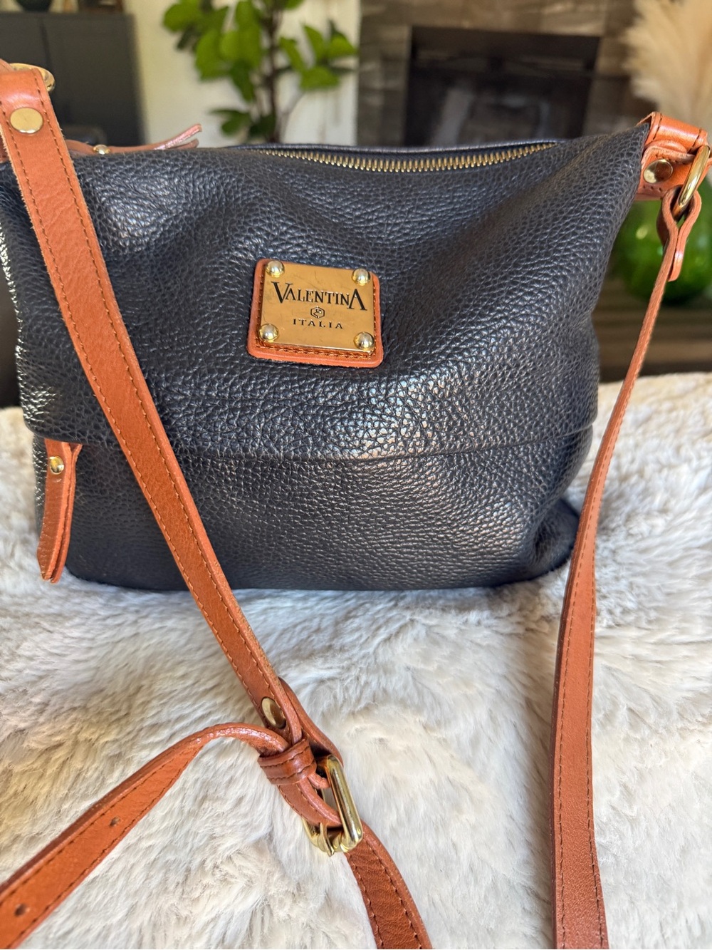 Valentina Black Crossbody with Brown Trim and Strap